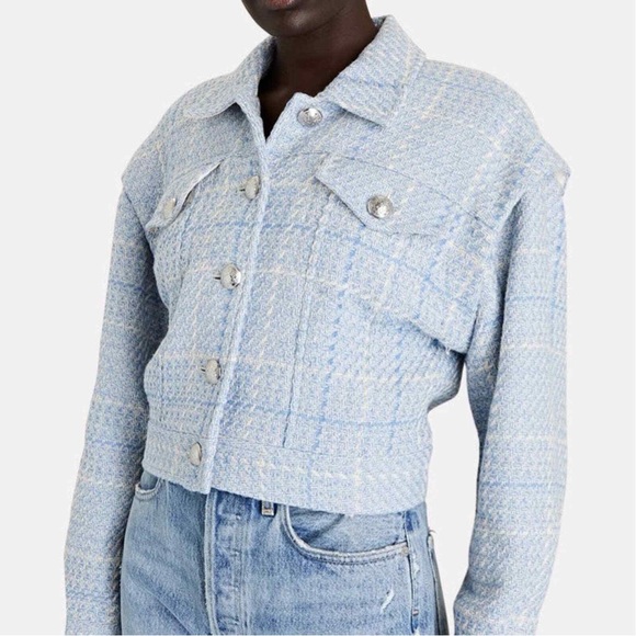 Intermix Alyssa Tweed Cotton Blue Cropped Jacket Size P NWT - Picture 8 of 8